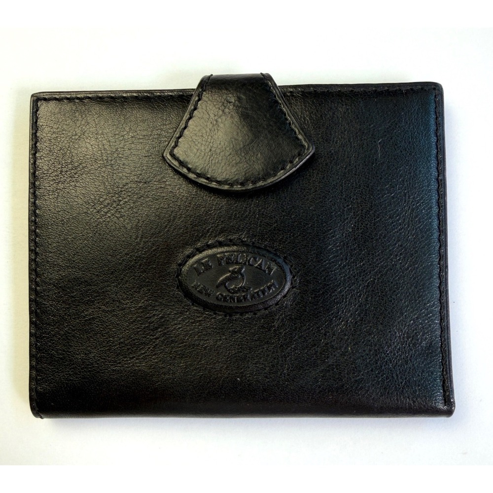 Le Pelican New Generation Black Leather Bi-Fold Wallet Snap Tab Card Case Vtg